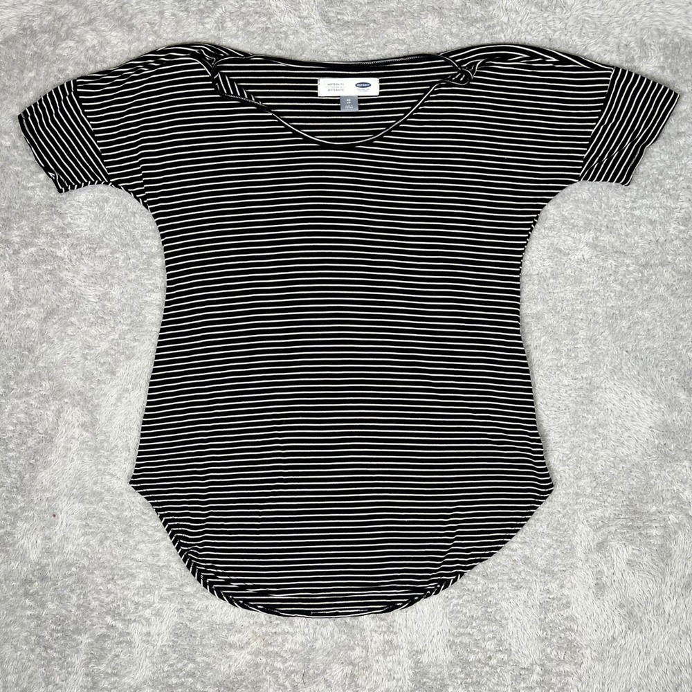 Old Navy Maternity Black White Striped Short Sleeve Scoop Neck Top XS